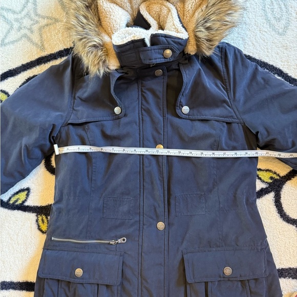 🧥 DKNY Navy Quilted Lined Parka Jacket - Medium - Detachable Faux Fur Hood - Picture 14 of 16